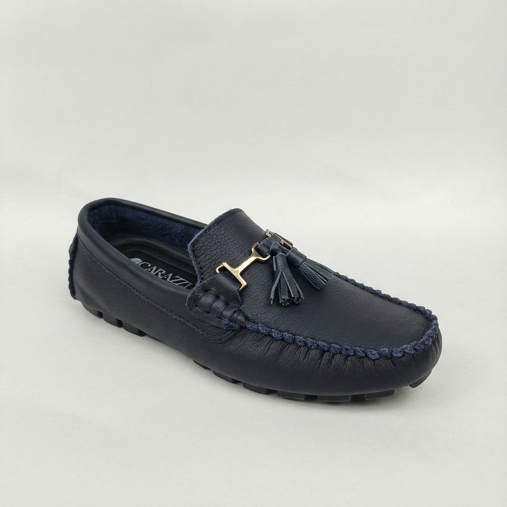 Mocasín de cuero azul con moño