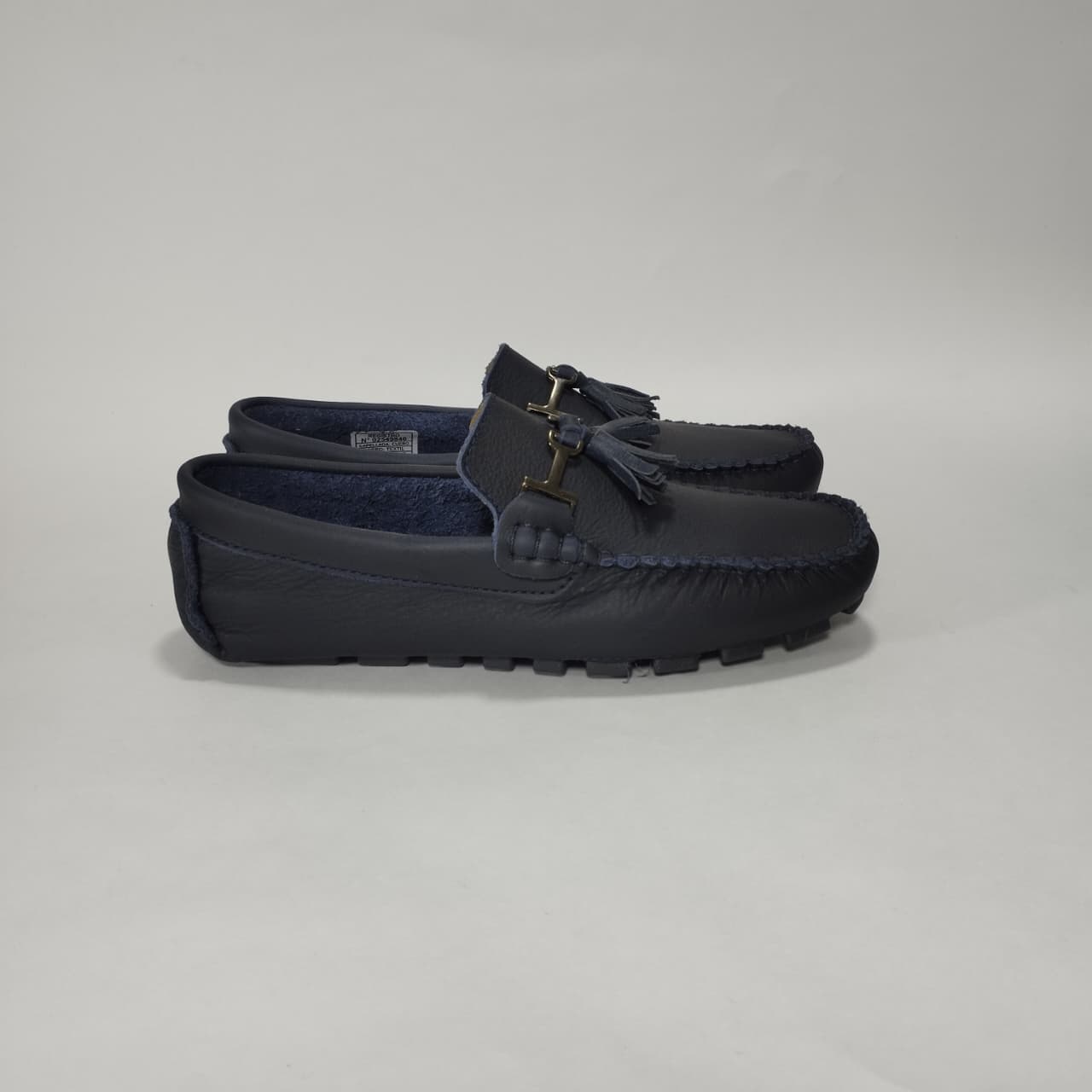 Mocasín azul cuero para hombre, vista posterior/lateral