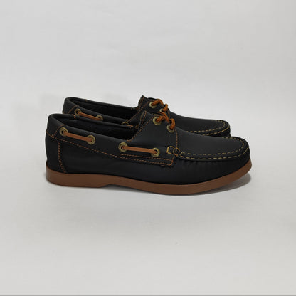 Apache negro con cordones y detalles color miel, vista lateral