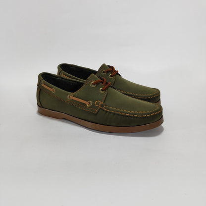 Apache verde oliva con cordones miel, vista tres cuartos3