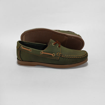 Apache verde oliva con cordones miel, vista posterior/lateral