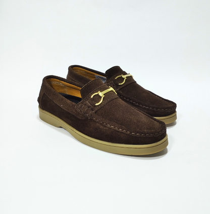 Mocasín de cuero azul con moño para hombre