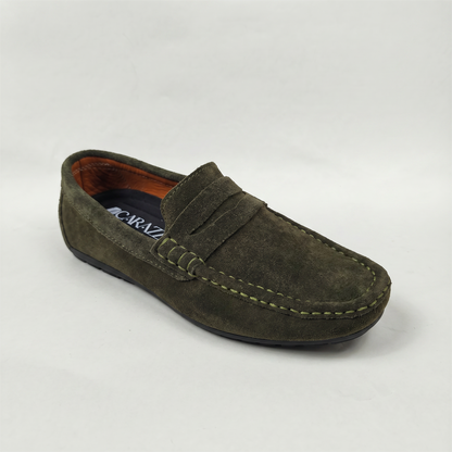 Mocasín de Carnaza CUERO Verde con Antifaz