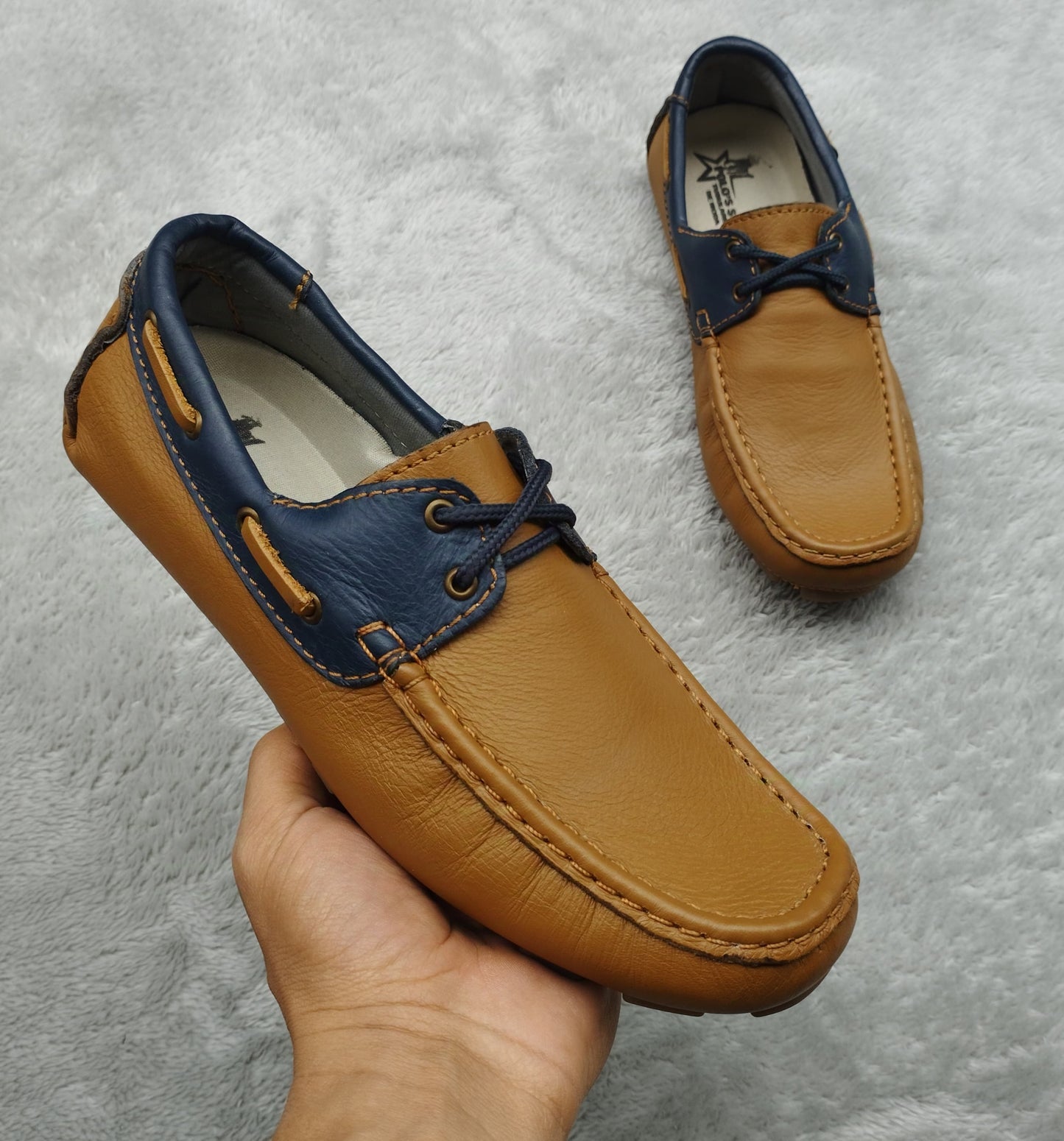 mocasin 224 miel x azul cuero Carazzi23