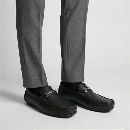 Mocasín de cuero negro para hombre