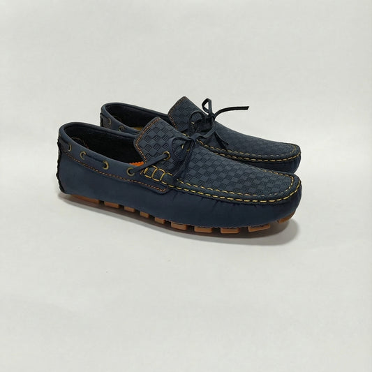 Mocasín Azul Repujado Con Cordones